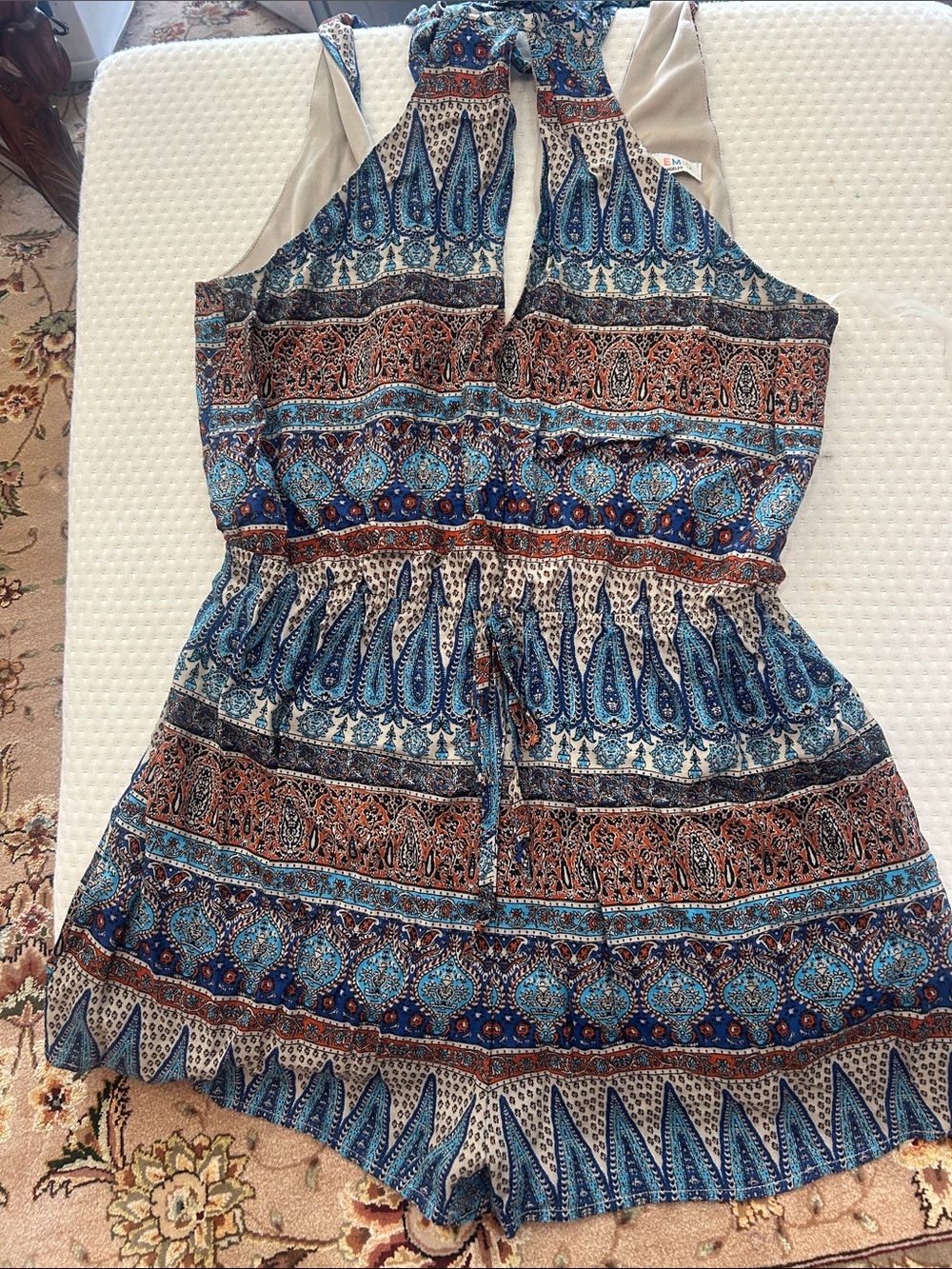 Solemio Blue Paisley Halter Romper-size Large